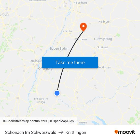 Schonach Im Schwarzwald to Knittlingen map