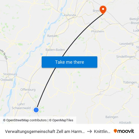 Verwaltungsgemeinschaft Zell am Harmersbach to Knittlingen map