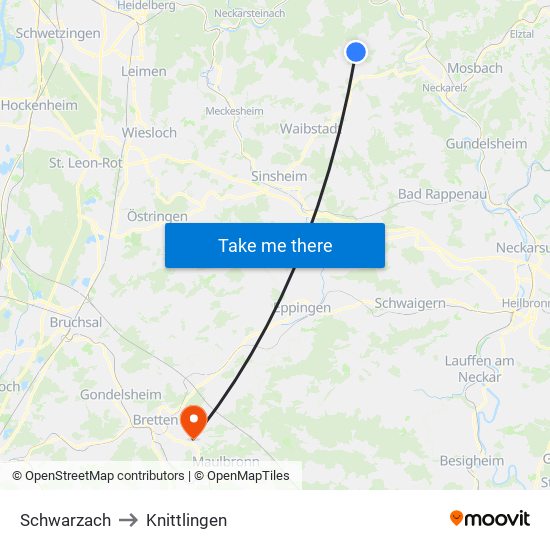 Schwarzach to Knittlingen map