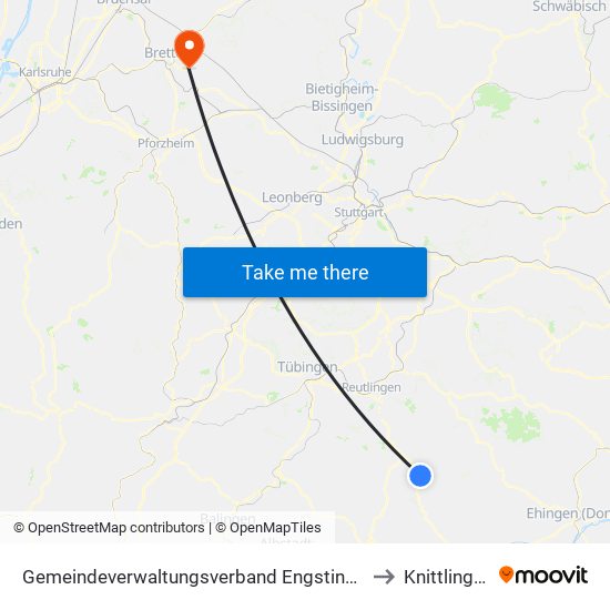Gemeindeverwaltungsverband Engstingen to Knittlingen map