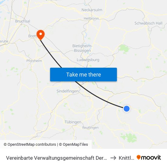 Vereinbarte Verwaltungsgemeinschaft Der Stadt Weilheim An Der Teck to Knittlingen map