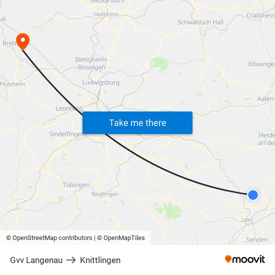 Gvv Langenau to Knittlingen map