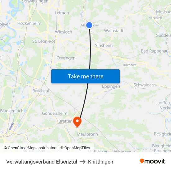 Verwaltungsverband Elsenztal to Knittlingen map