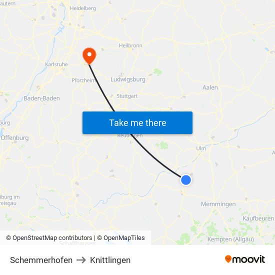 Schemmerhofen to Knittlingen map