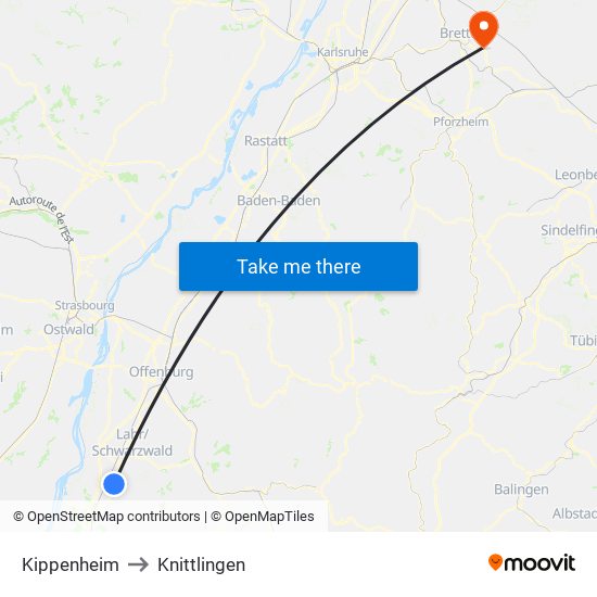 Kippenheim to Knittlingen map
