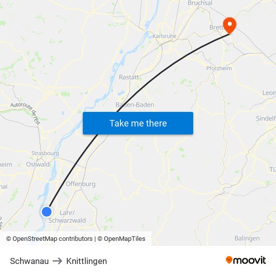 Schwanau to Knittlingen map