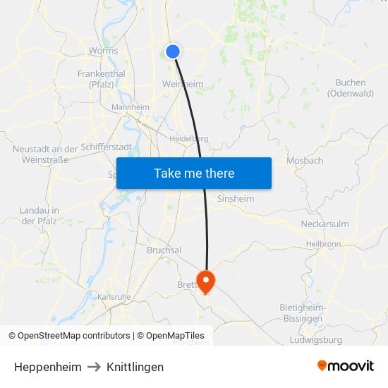 Heppenheim to Knittlingen map