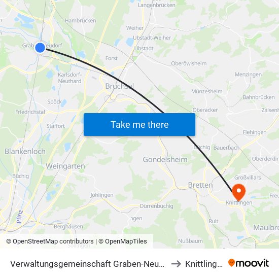 Verwaltungsgemeinschaft Graben-Neudorf to Knittlingen map
