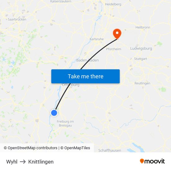 Wyhl to Knittlingen map