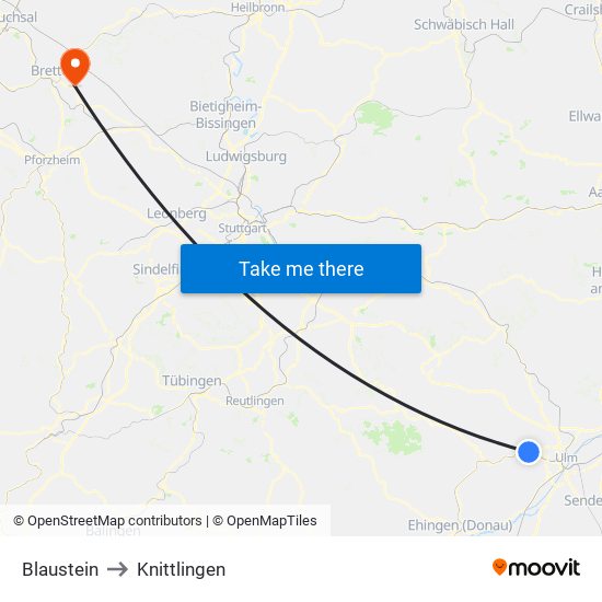 Blaustein to Knittlingen map