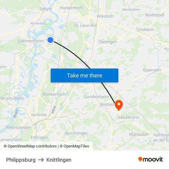 Philippsburg to Knittlingen map