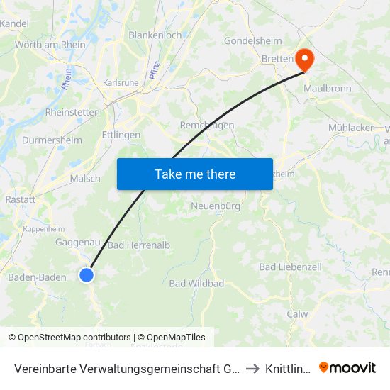 Vereinbarte Verwaltungsgemeinschaft Gernsbach to Knittlingen map