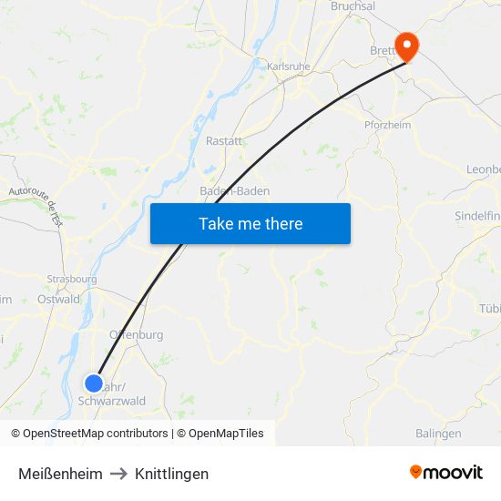 Meißenheim to Knittlingen map