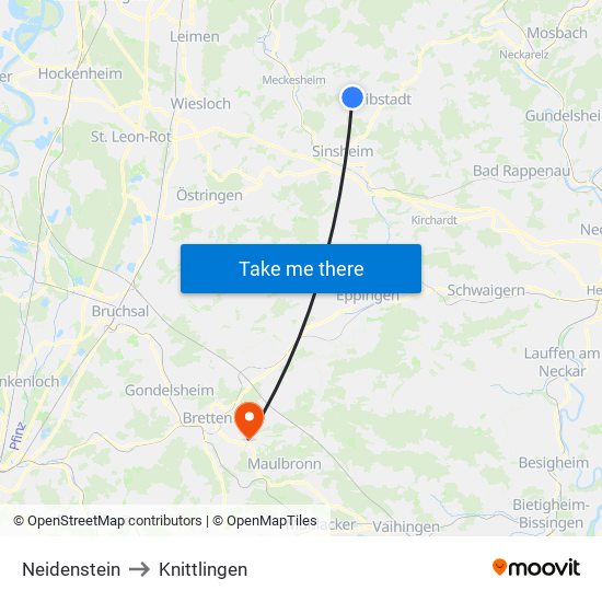 Neidenstein to Knittlingen map