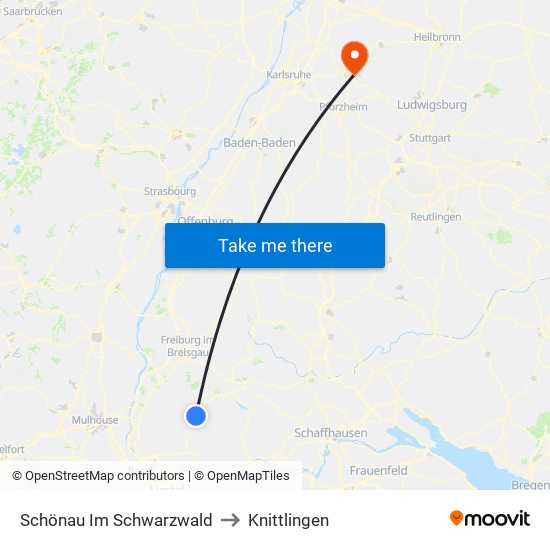 Schönau Im Schwarzwald to Knittlingen map