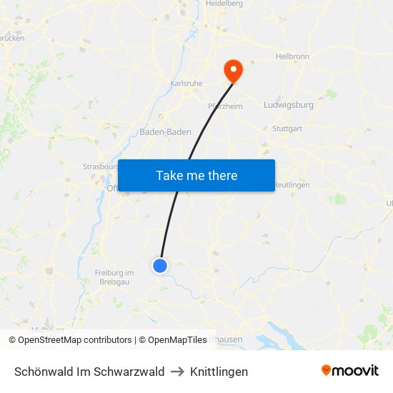 Schönwald Im Schwarzwald to Knittlingen map