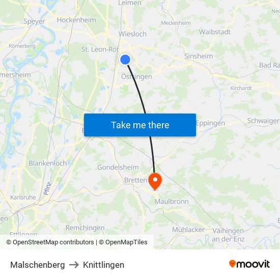 Malschenberg to Knittlingen map