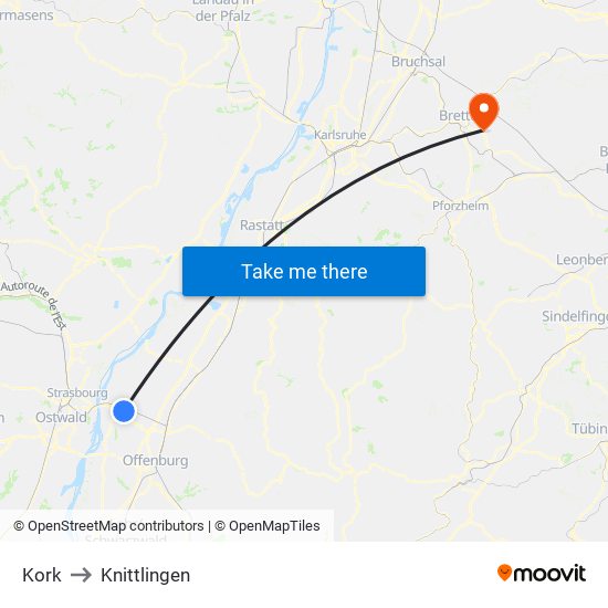 Kork to Knittlingen map