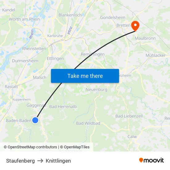 Staufenberg to Knittlingen map