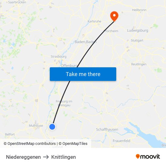 Niedereggenen to Knittlingen map