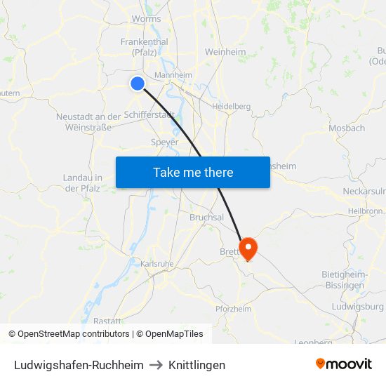 Ludwigshafen-Ruchheim to Knittlingen map