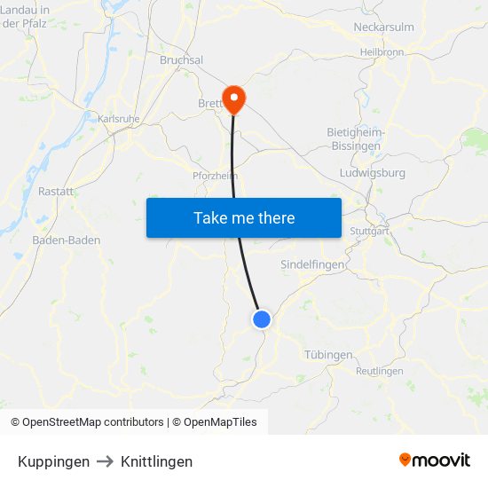 Kuppingen to Knittlingen map