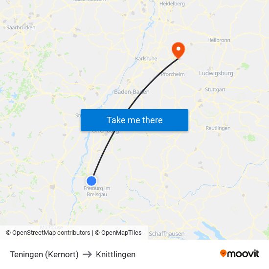 Teningen (Kernort) to Knittlingen map