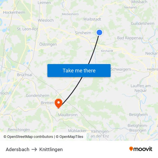 Adersbach to Knittlingen map