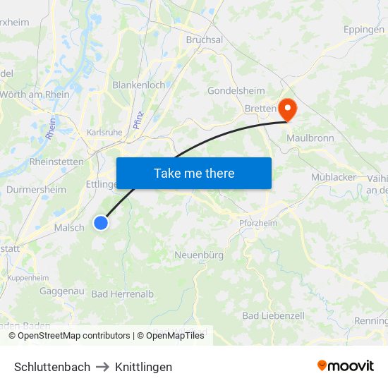 Schluttenbach to Knittlingen map