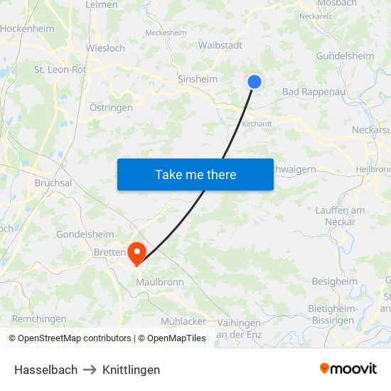 Hasselbach to Knittlingen map