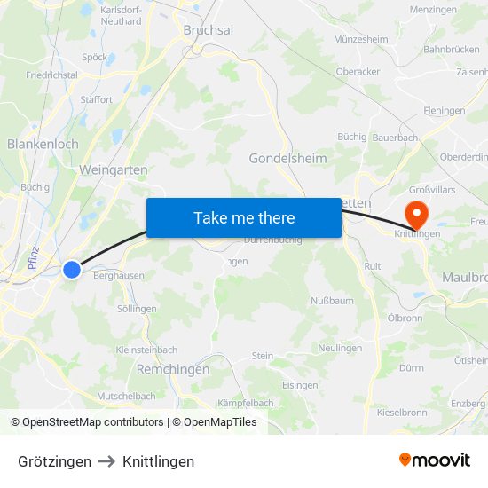 Grötzingen to Knittlingen map