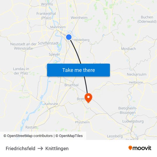 Friedrichsfeld to Knittlingen map