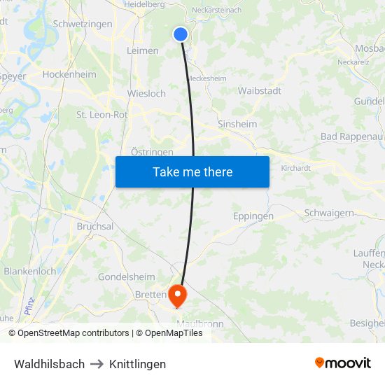 Waldhilsbach to Knittlingen map