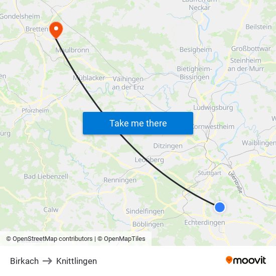 Birkach to Knittlingen map