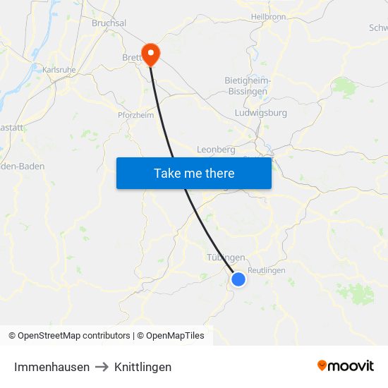 Immenhausen to Knittlingen map