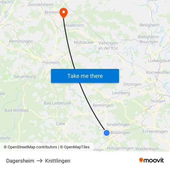 Dagersheim to Knittlingen map