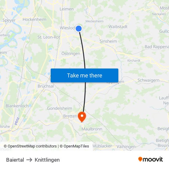 Baiertal to Knittlingen map