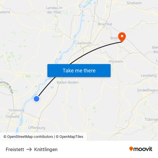 Freistett to Knittlingen map