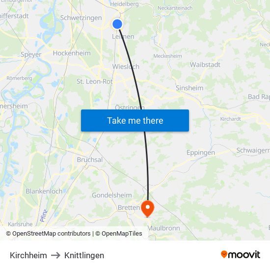 Kirchheim to Knittlingen map