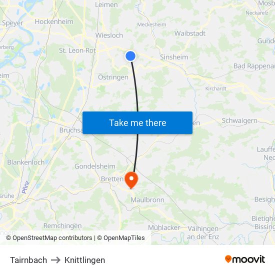 Tairnbach to Knittlingen map