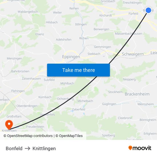 Bonfeld to Knittlingen map