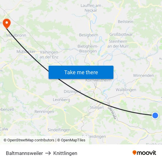 Baltmannsweiler to Knittlingen map