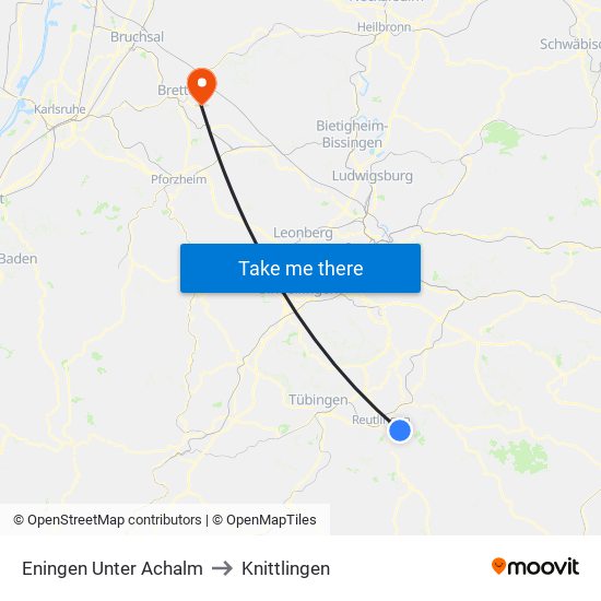 Eningen Unter Achalm to Knittlingen map