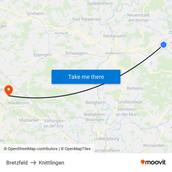 Bretzfeld to Knittlingen map