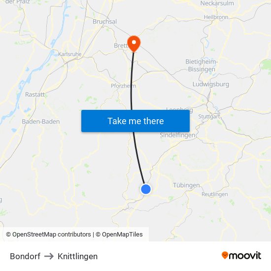 Bondorf to Knittlingen map