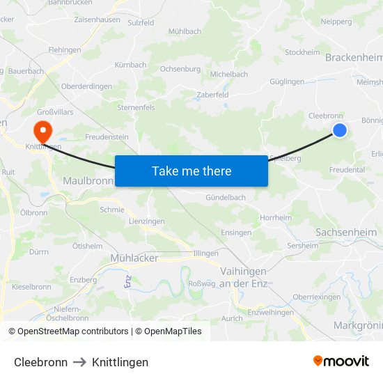 Cleebronn to Knittlingen map