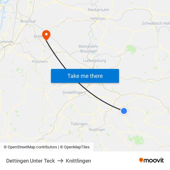 Dettingen Unter Teck to Knittlingen map