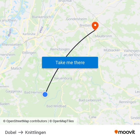 Dobel to Knittlingen map