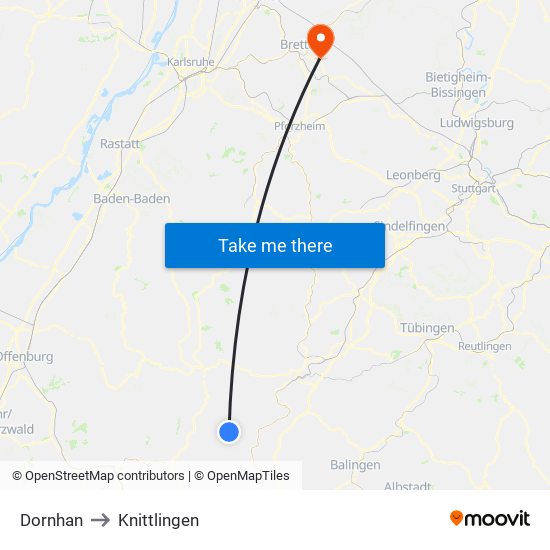 Dornhan to Knittlingen map