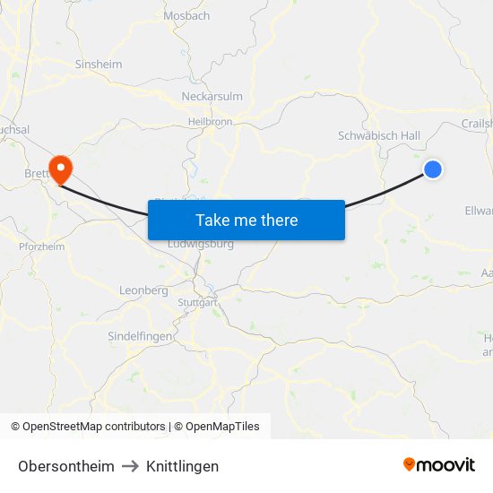 Obersontheim to Knittlingen map